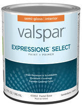 Valspar Expressions Select 4300 028.0043002.005 Latex Paint, Acrylic Base, Semi-Gloss Sheen, Pastel Base, 1 qt